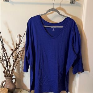 Woman Within Royal Blue Long Sleeve V-Neck Top